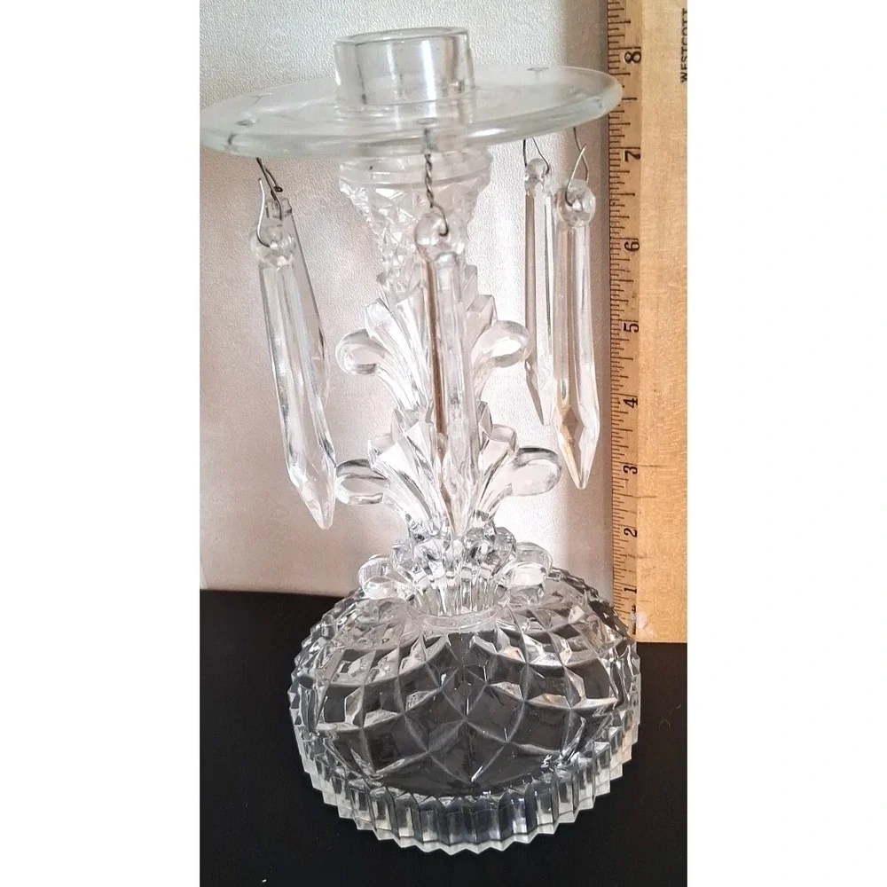 Vintage Pressed‎ Glass Candlestick with Prisms